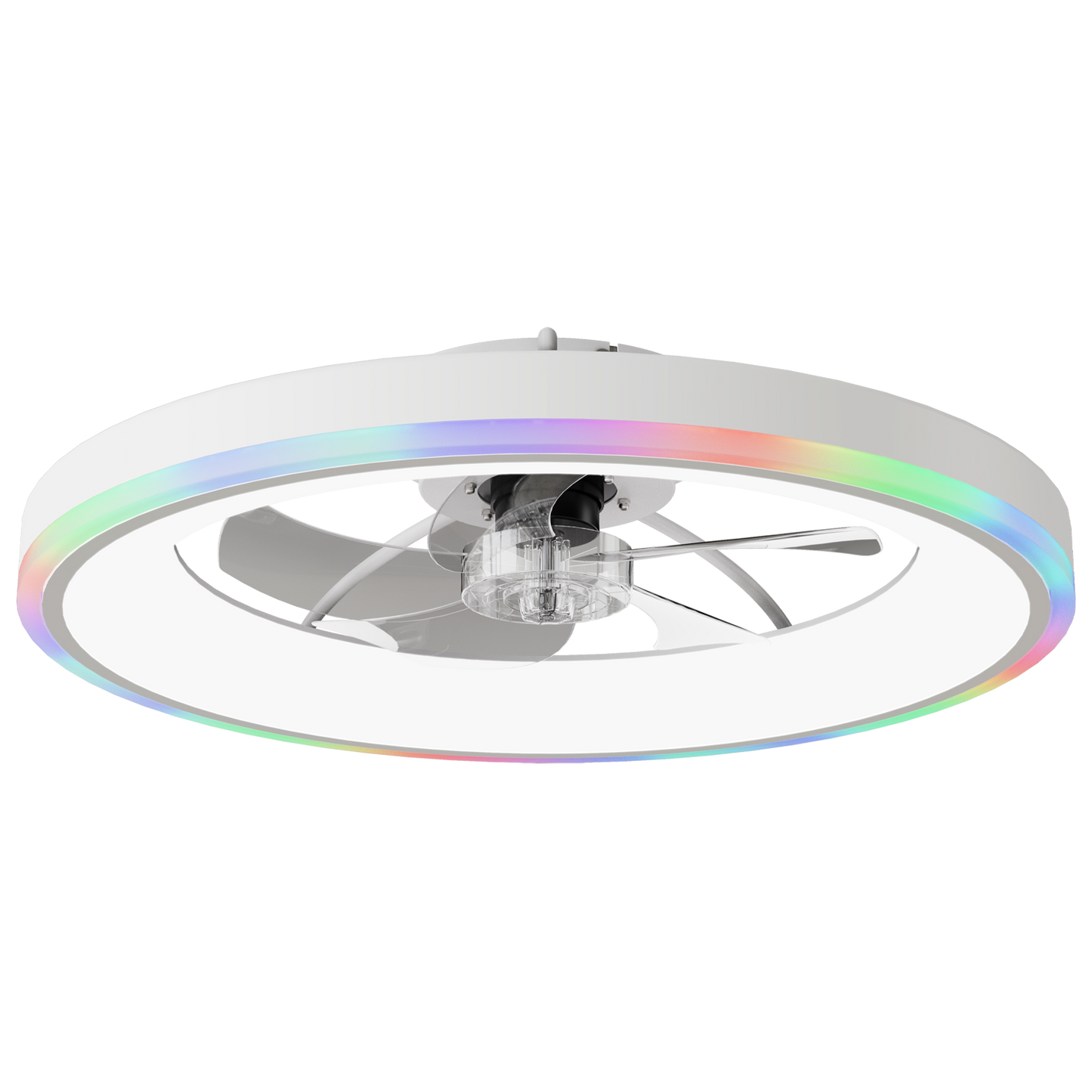23.6-inch modern RGB ceiling fan with LED ring, white finish and glass light hub on Tampa Home & Garden Store