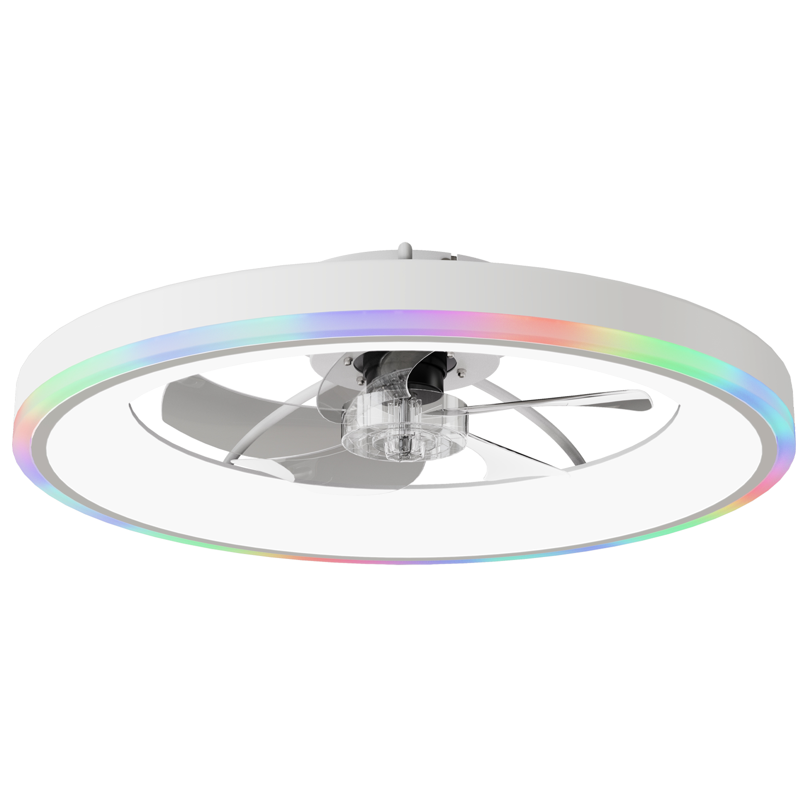 23.6-inch modern RGB ceiling fan with LED ring, white finish and glass light hub on Tampa Home & Garden Store