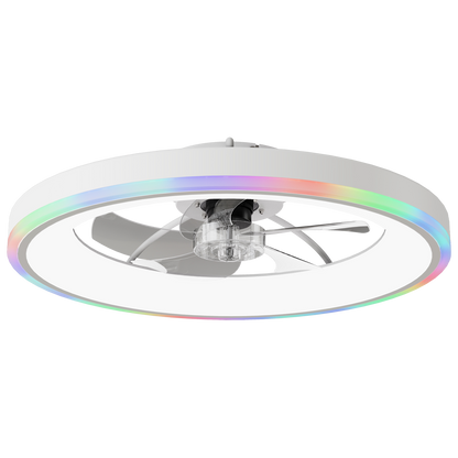 23.6-inch modern RGB ceiling fan with LED ring, white finish and glass light hub on Tampa Home & Garden Store
