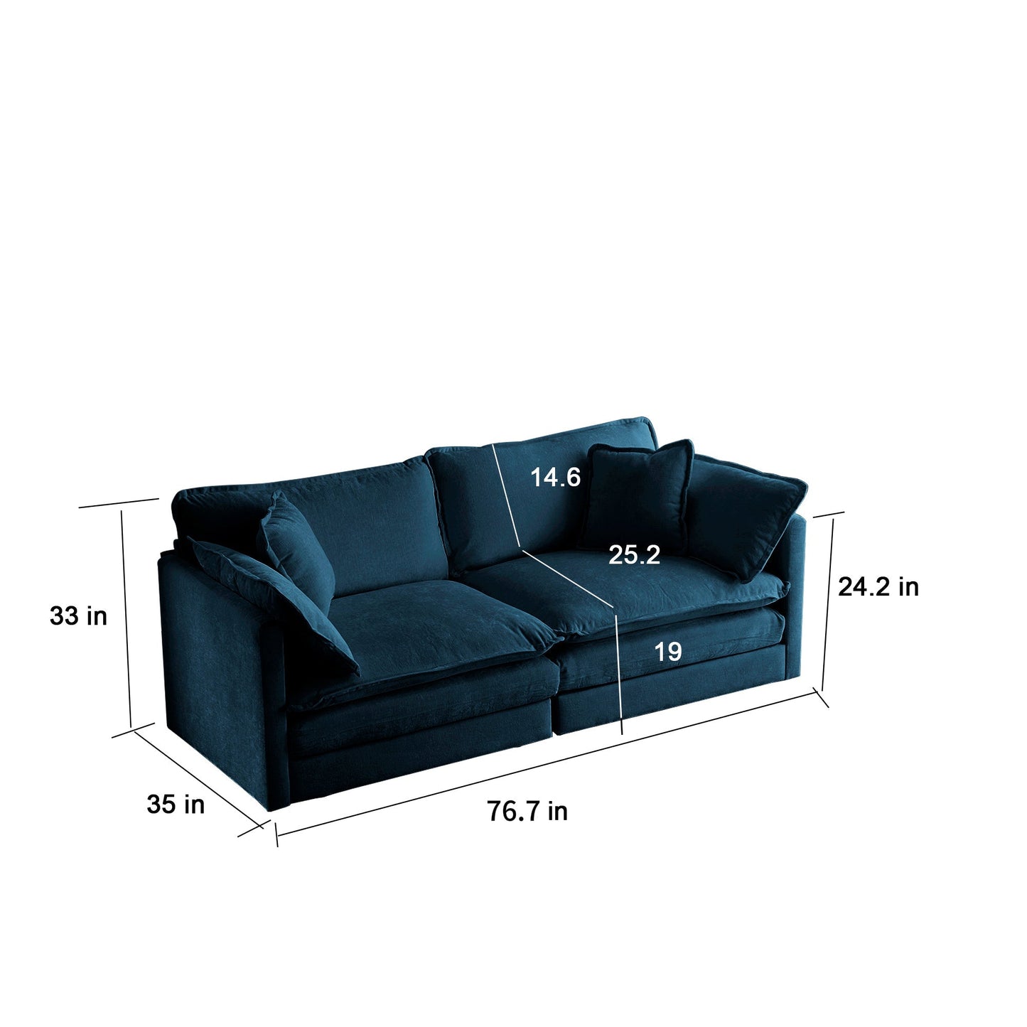 Modern fabric loveseat sofa by HouseOfZazla in blue with plush cushions, 76.7in wide on Tampa Home & Garden Store