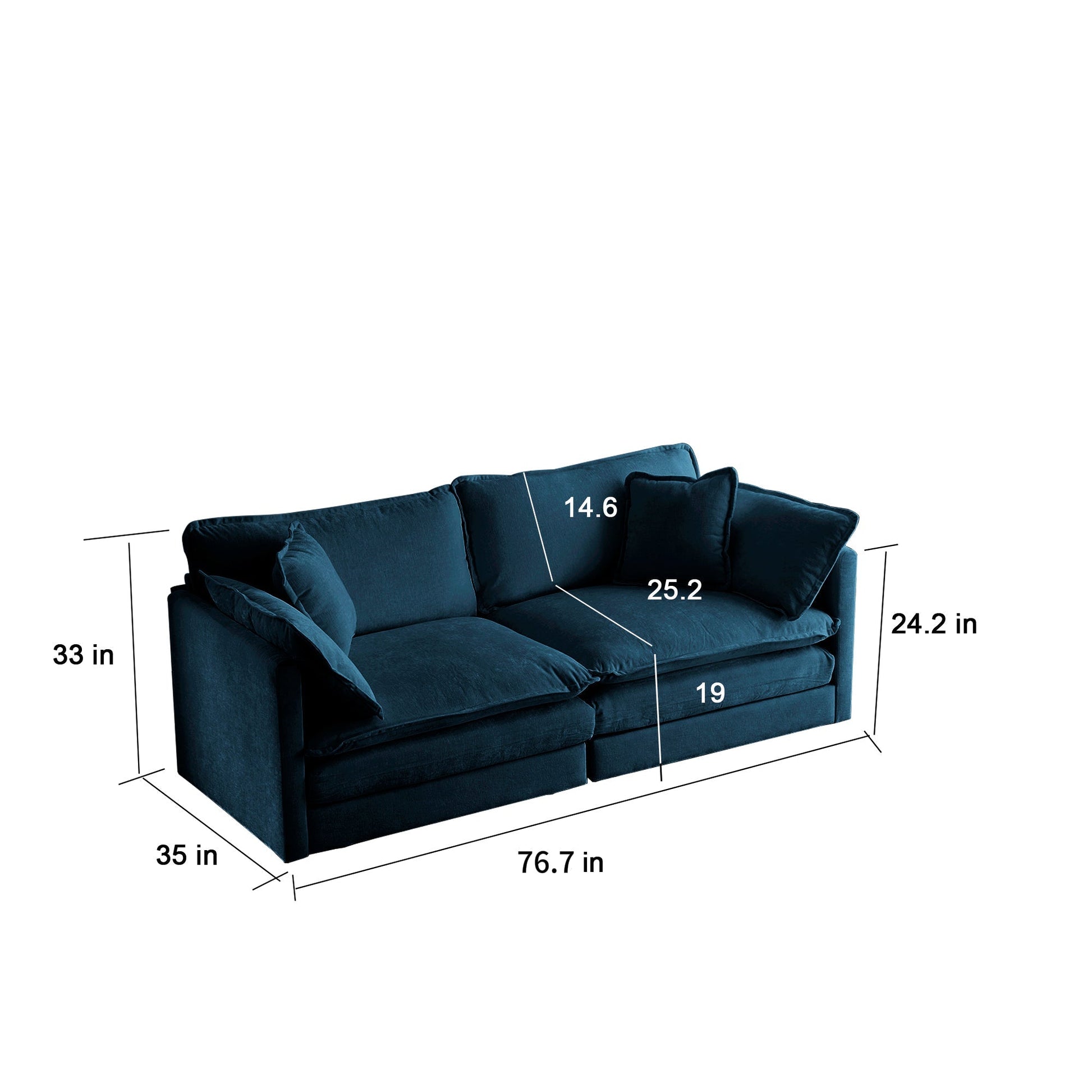 Modern fabric loveseat sofa by HouseOfZazla in blue with plush cushions, 76.7in wide on Tampa Home & Garden Store