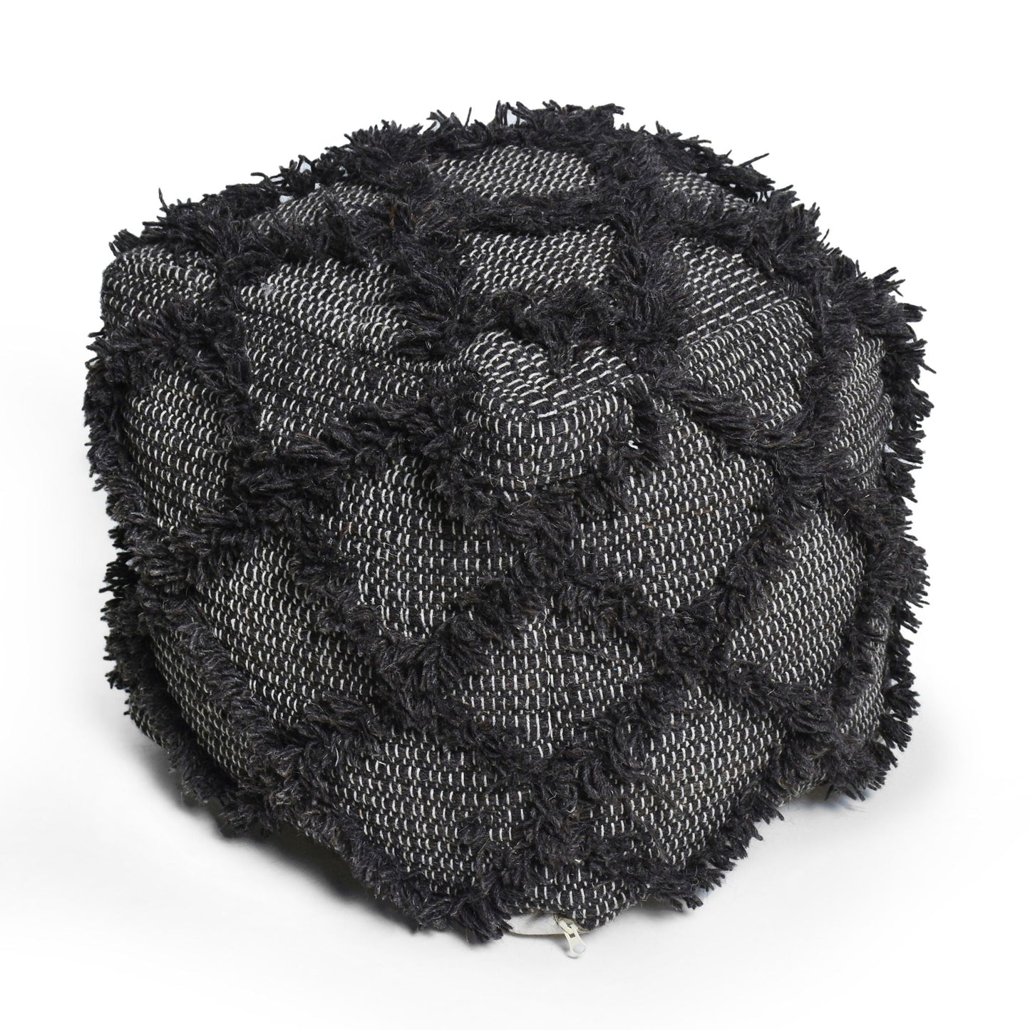 Jumanji Handcrafted Wool and Cotton Pouf Brown