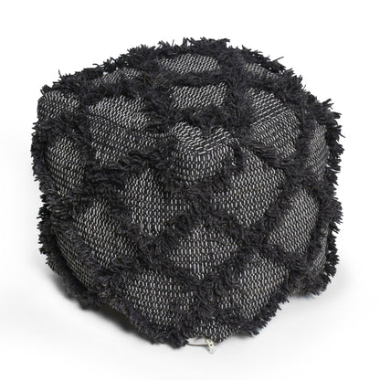 Jumanji Handcrafted Wool and Cotton Pouf Brown