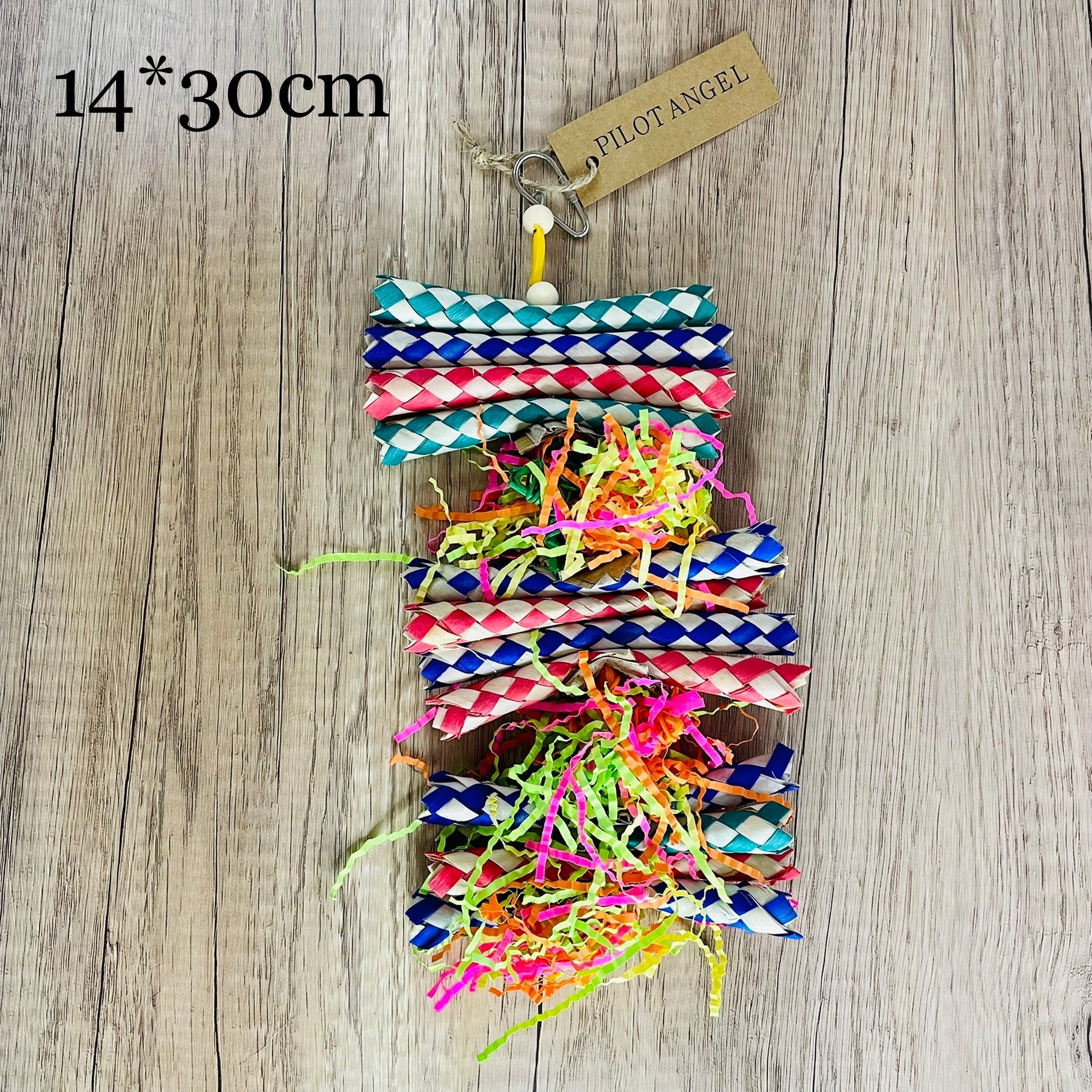 Parrot toy woodskin hand-woven colorful braided rope with shredded paper confetti 14x30cm on Tampa Home & Garden Store