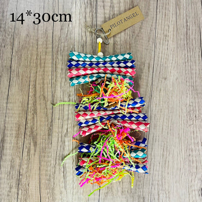 Parrot toy woodskin hand-woven colorful braided rope with shredded paper confetti 14x30cm on Tampa Home & Garden Store