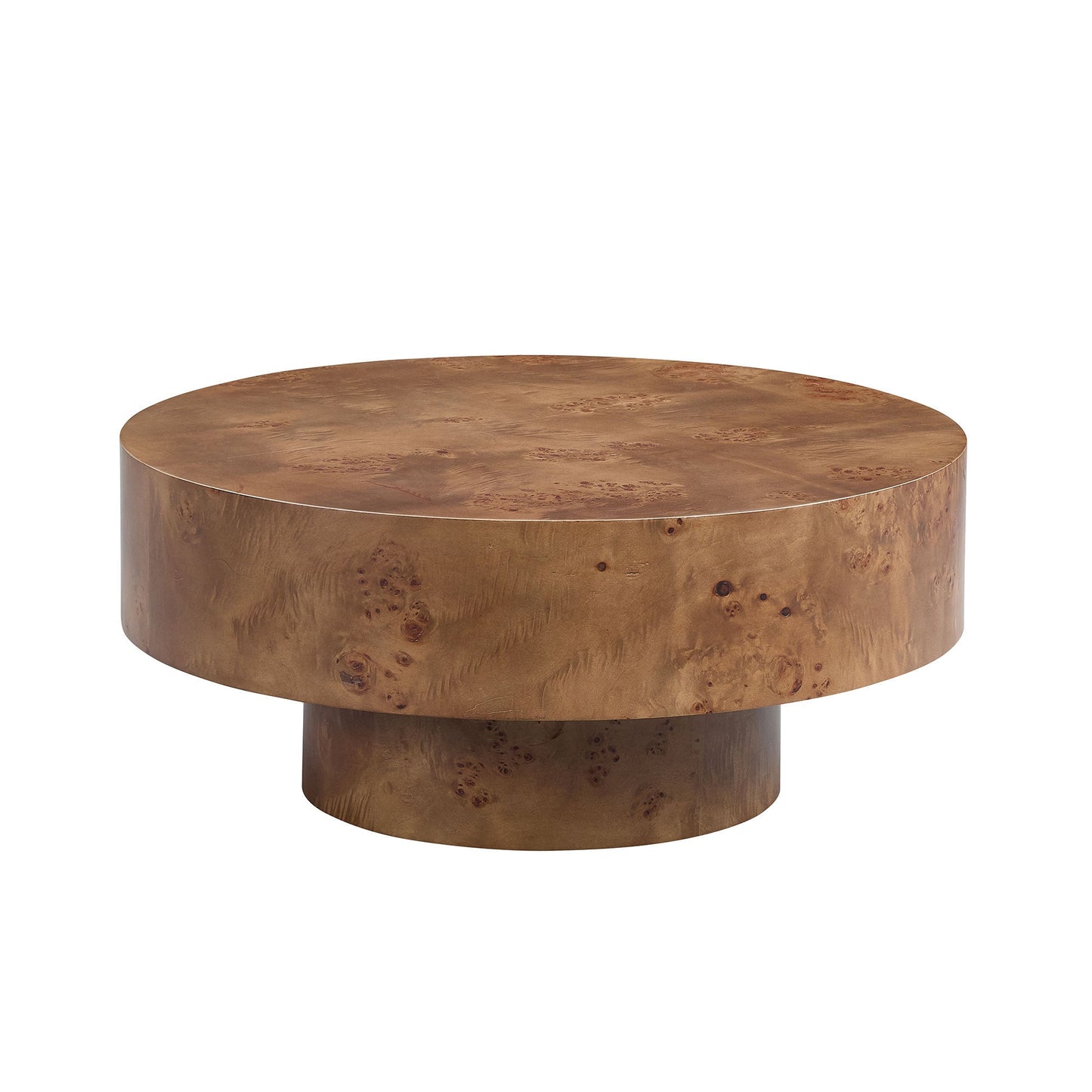 31.49-inch Burl Wood Veneer Round Coffee Table, copper-brown finish, HouseOfZazla on Tampa Home & Garden Store