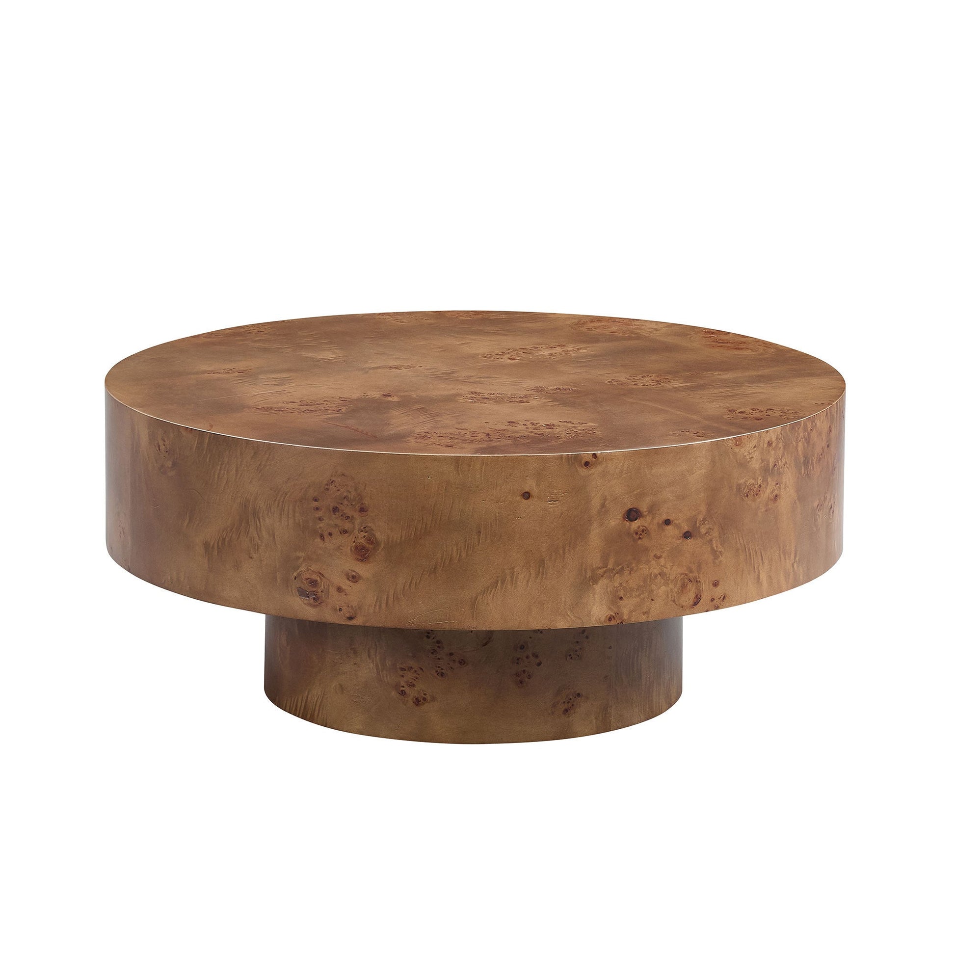 31.49-inch Burl Wood Veneer Round Coffee Table, copper-brown finish, HouseOfZazla on Tampa Home & Garden Store
