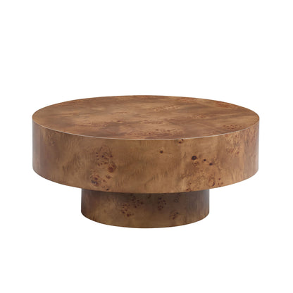 31.49-inch Burl Wood Veneer Round Coffee Table, copper-brown finish, HouseOfZazla on Tampa Home & Garden Store