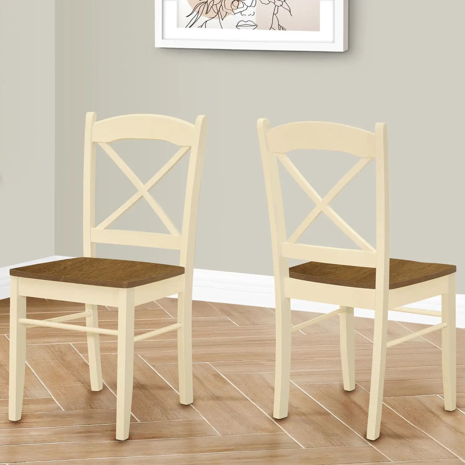 Dining chair set of 2, cream finish with wood seats, X-back, transitional style on Tampa Home & Garden Store