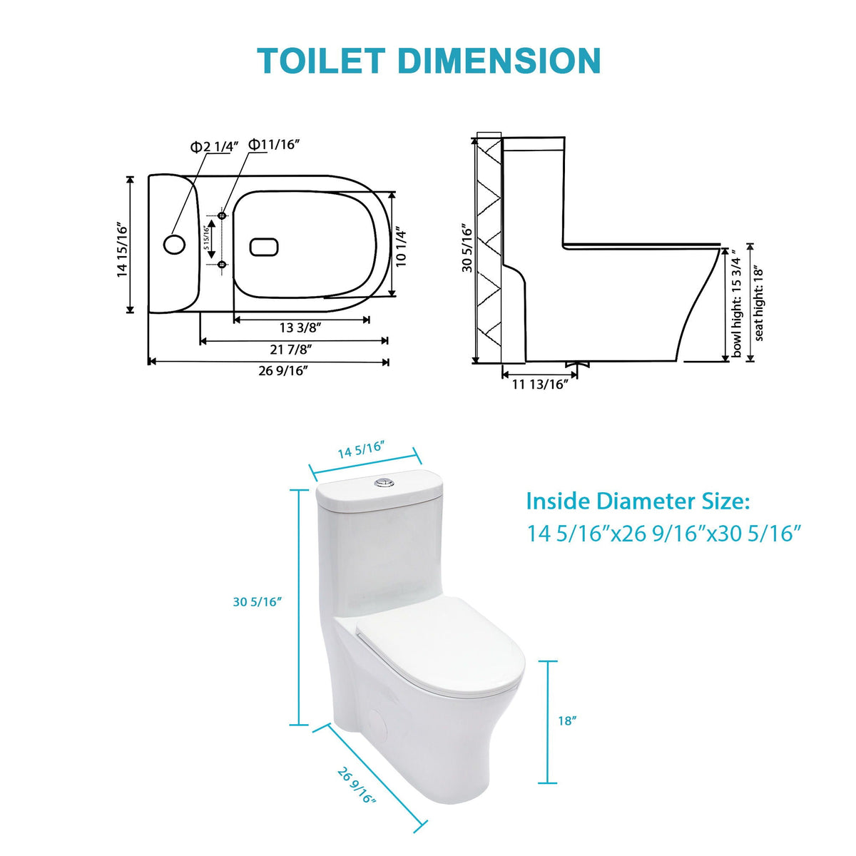 HouseOfZazla Dual Flush 1-Piece Toilet with Soft-Closing Seat, white on Tampa Home & Garden Store