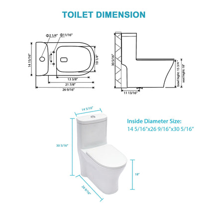 HouseOfZazla Dual Flush 1-Piece Toilet with Soft-Closing Seat, white on Tampa Home & Garden Store