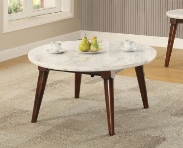Gasha Coffee Table with round white marble top and walnut tapered legs by HouseOfZazla on Tampa Home & Garden Store