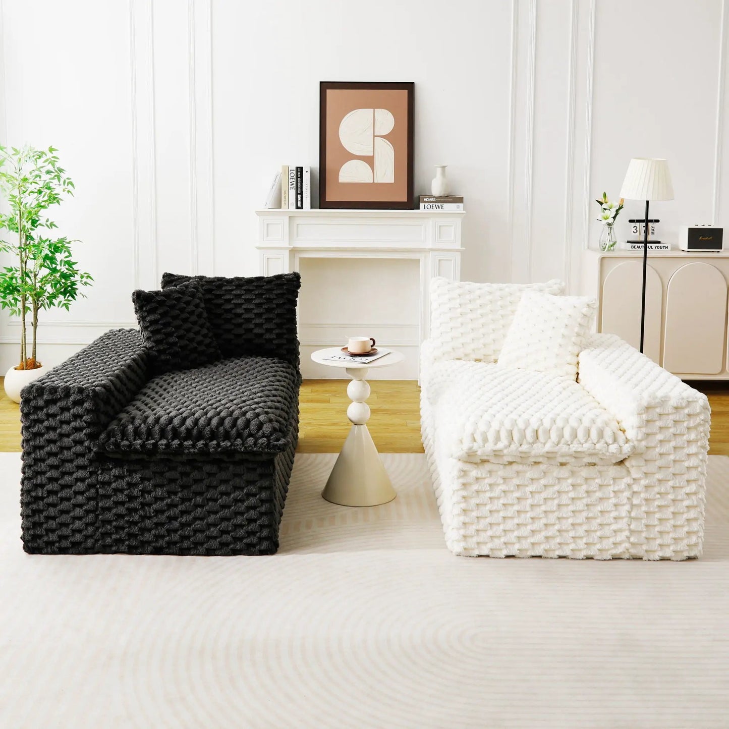 Luxury Multifunctional Sofa For Living Room in black and white chunky-knit fabric on Tampa Home & Garden Store