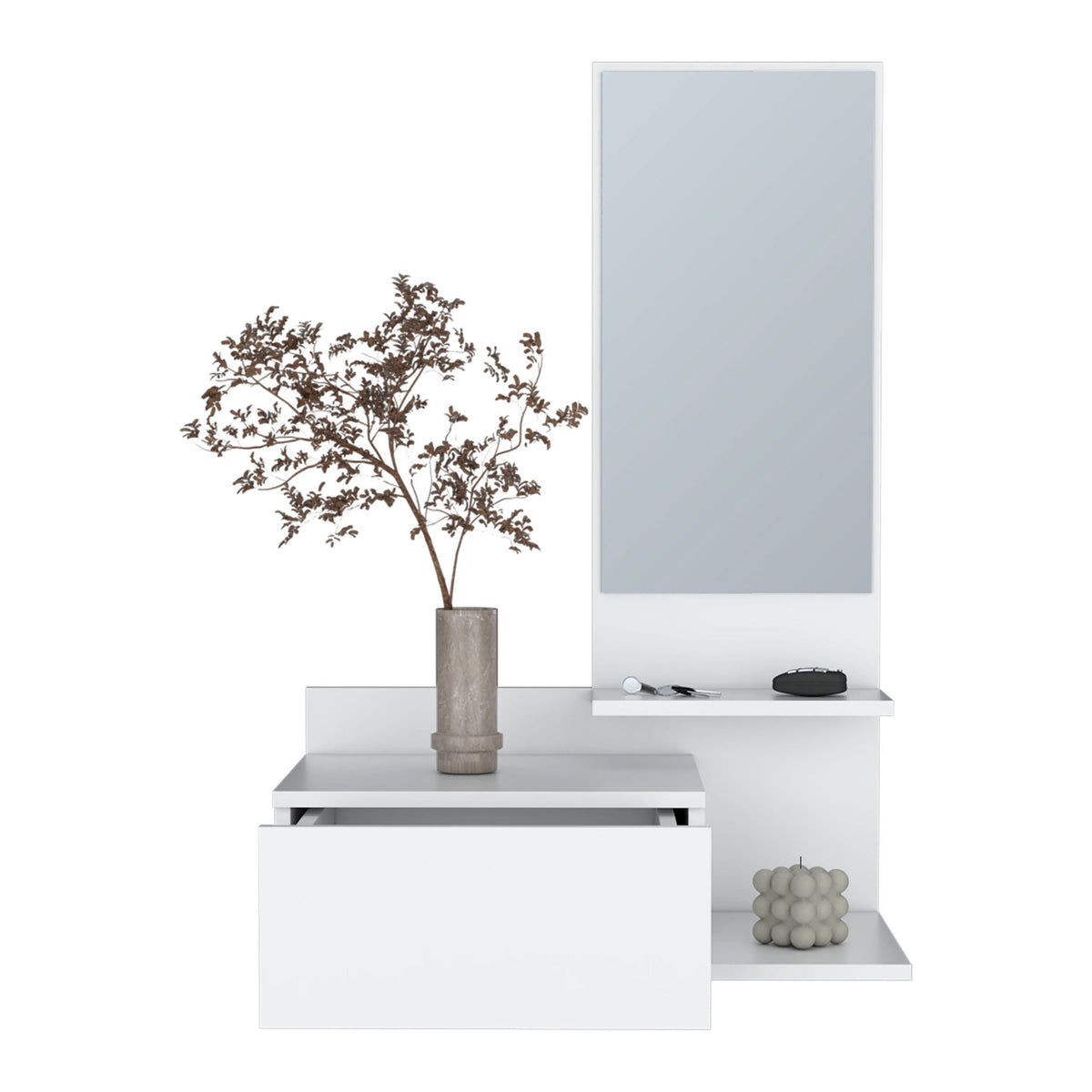 Lowell Floating Hallway Cabinet and Mirror by HouseOfZazla, white cabinet with tall mirror on Tampa Home & Garden Store