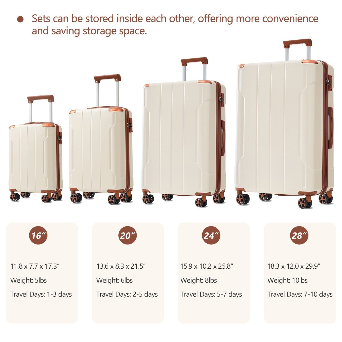 Luggage set Brown & White expandable hardshell 6-piece by HouseOfZazla with spinner wheels on Tampa Home & Garden Store