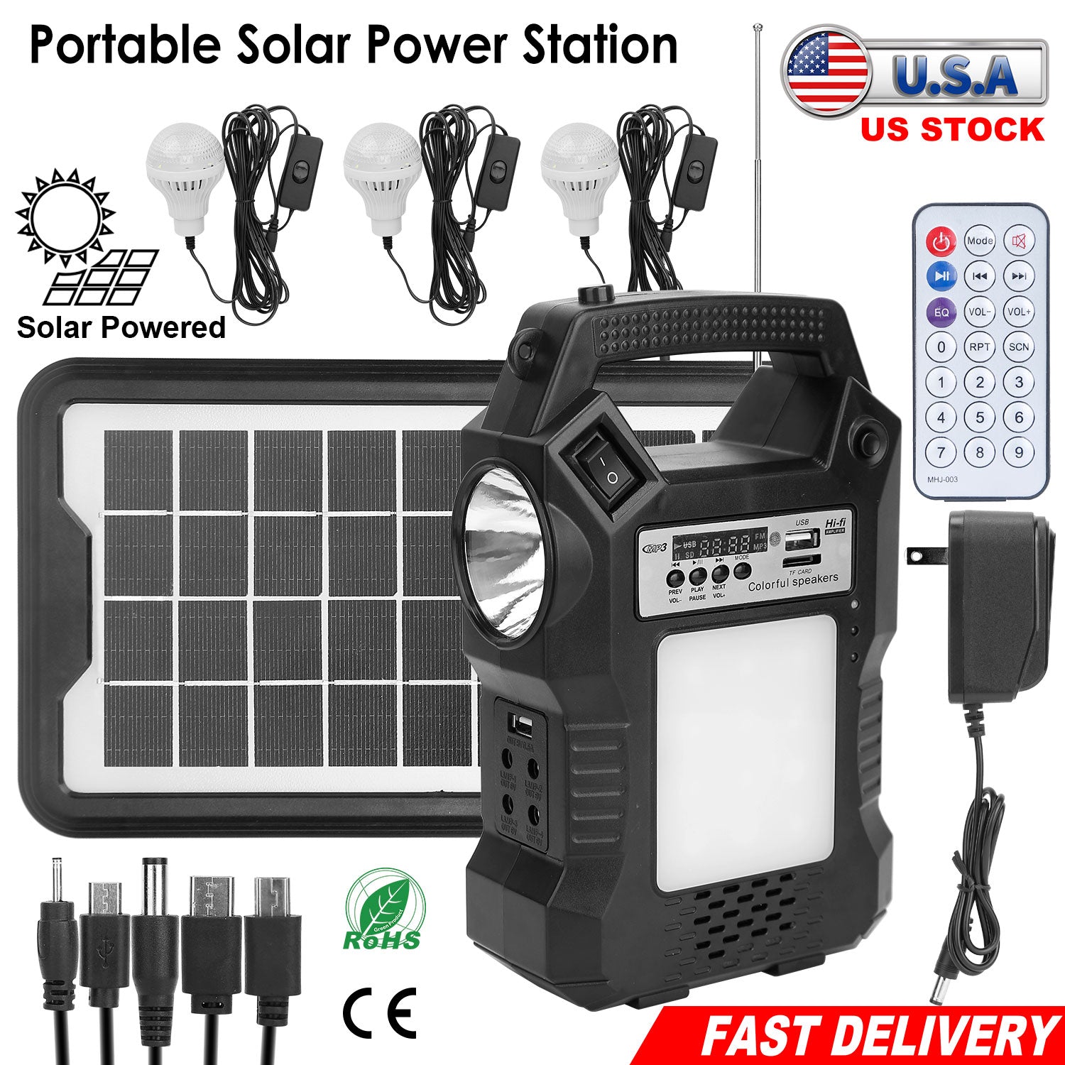 GemGear portable solar power station with 3 lighting bulbs, built-in flashlight and solar panel on Tampa Home & Garden Store