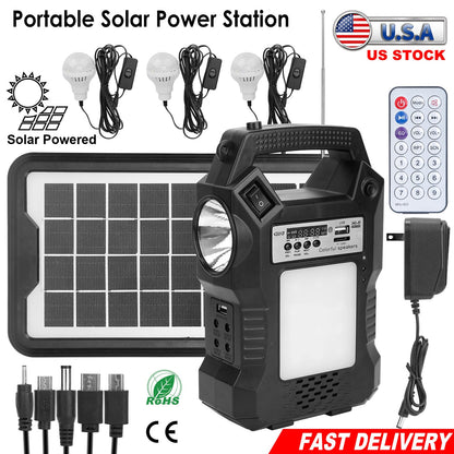 GemGear portable solar power station with 3 lighting bulbs, built-in flashlight and solar panel on Tampa Home & Garden Store