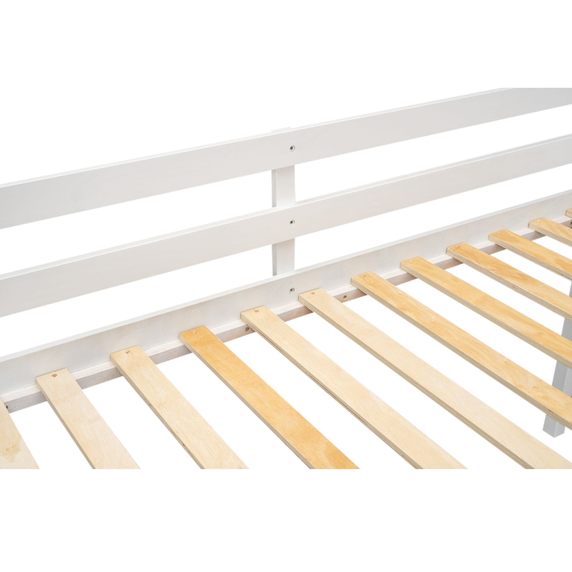 Low Loft Bed With Adjustable Ladder white frame with light wooden slats on Tampa Home & Garden Store