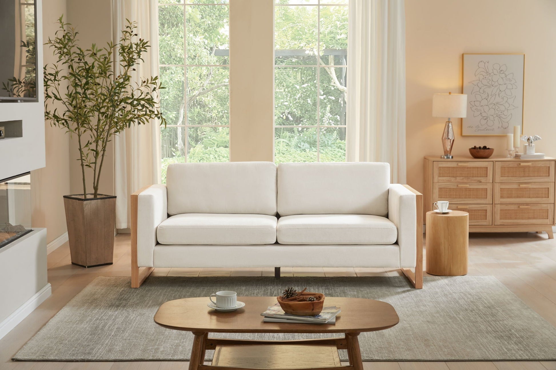 Modern 3-seater cream sofa with solid wood legs by HouseOfZazla on Tampa Home & Garden Store