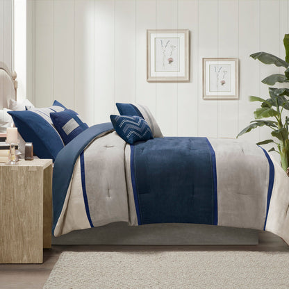 Blue Faux Suede Comforter Set and Shams King