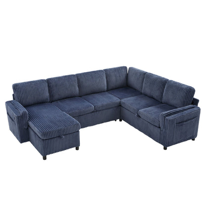 HouseOfZazla blue corduroy U-shaped sectional sofa with tufted cushions on Tampa Home & Garden Store