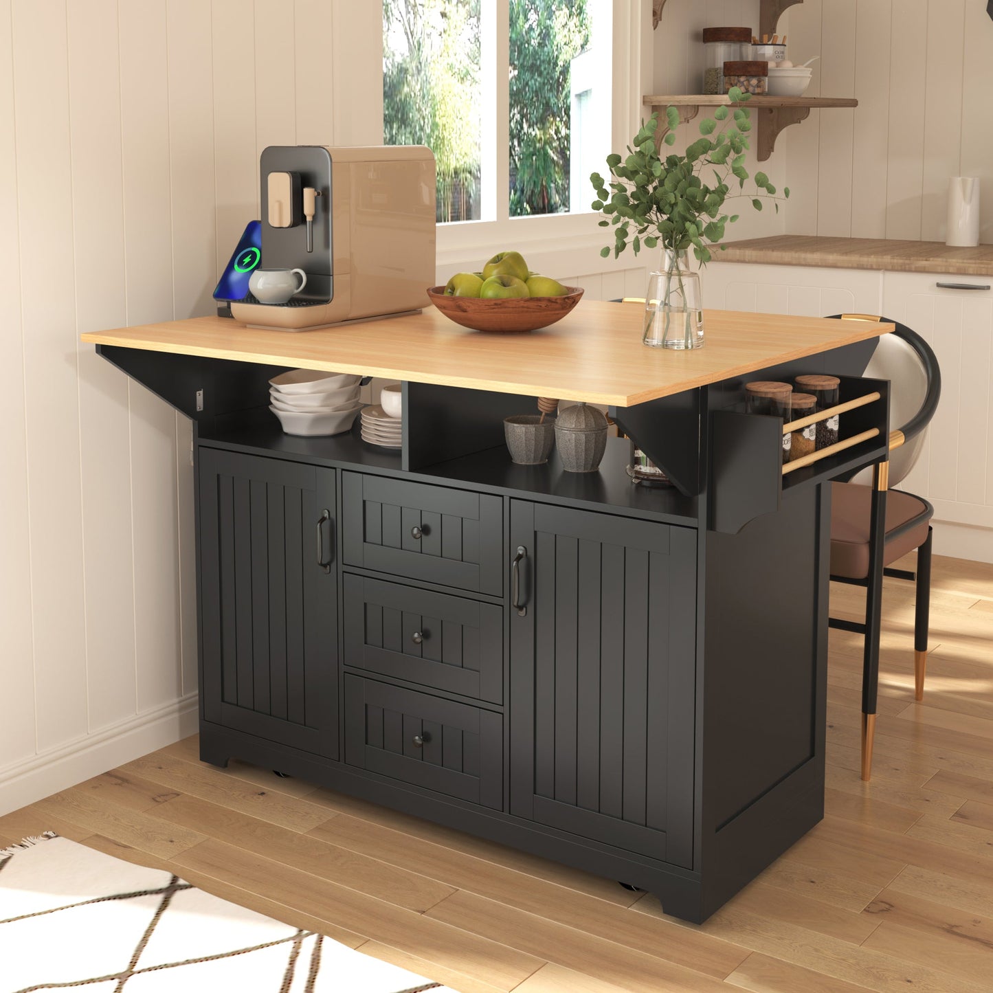 Sturdy Kitchen Island and Drop Leaf Table