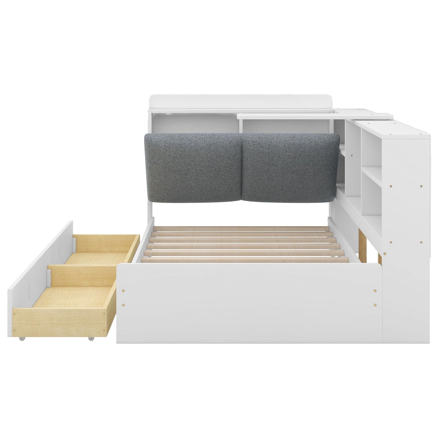 Platform bed with storage headboard, shelves and 2 drawers in white by HouseOfZazla on Tampa Home & Garden Store