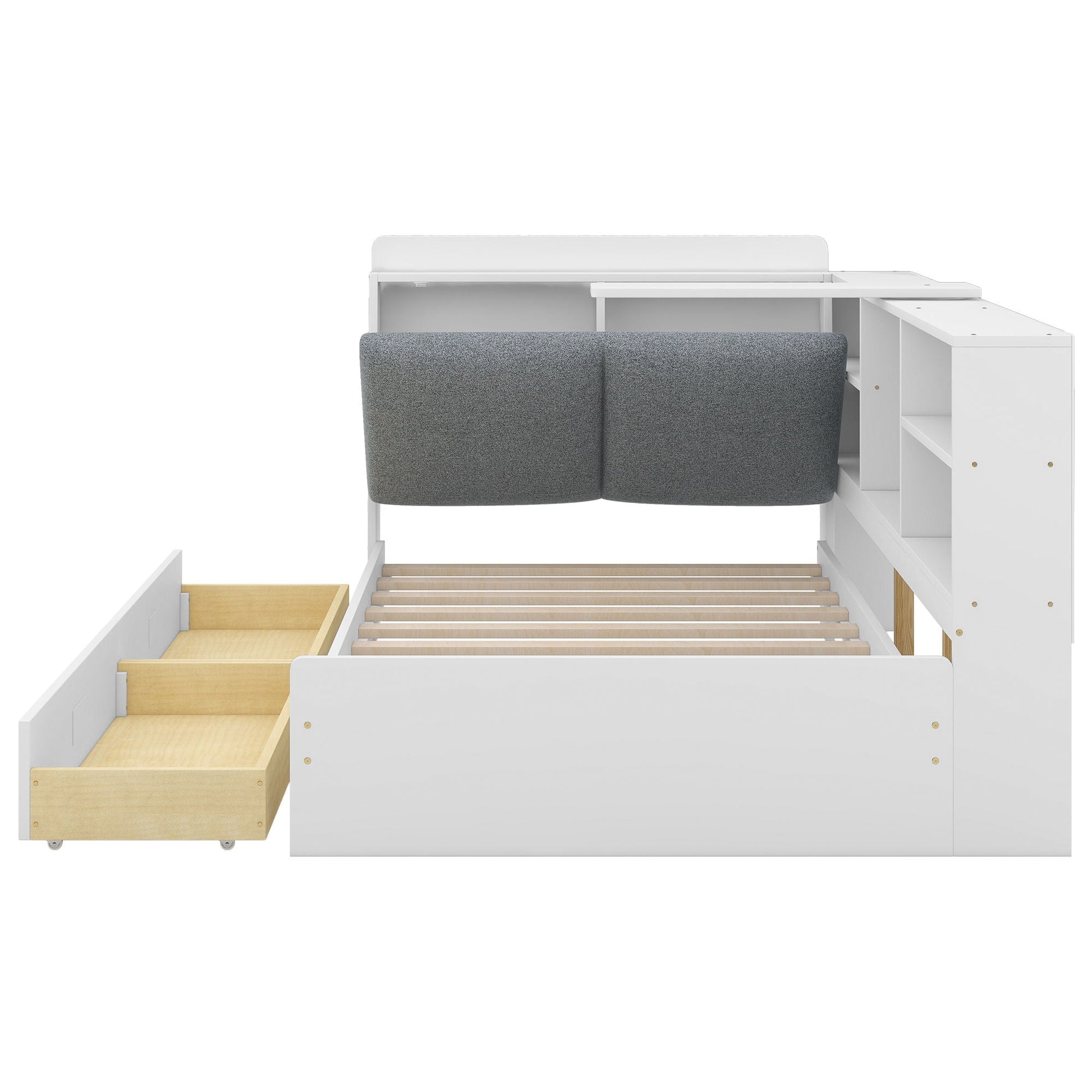 Platform bed with storage headboard, shelves and 2 drawers in white by HouseOfZazla on Tampa Home & Garden Store