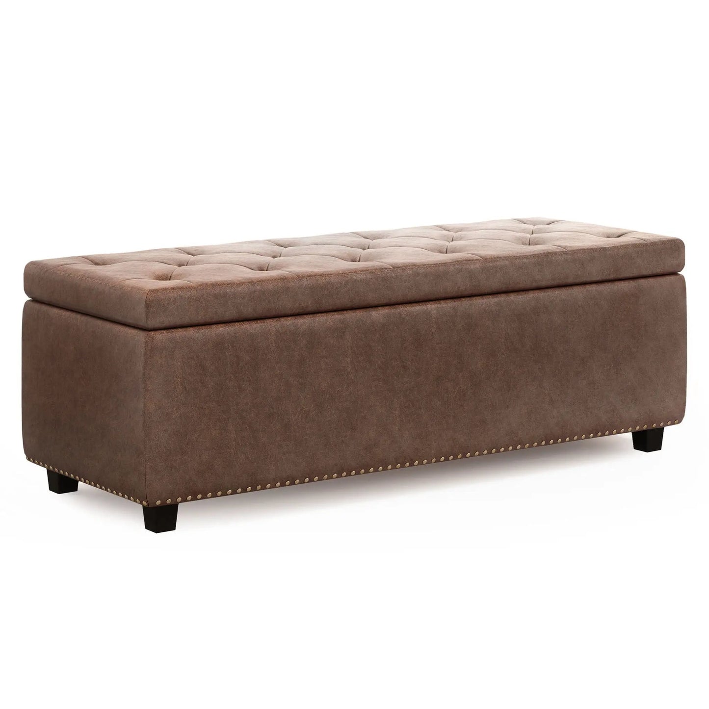 Hamilton Upholstered Storage Ottoman brown fabric tufted lid nailhead trim on Tampa Home & Garden Store