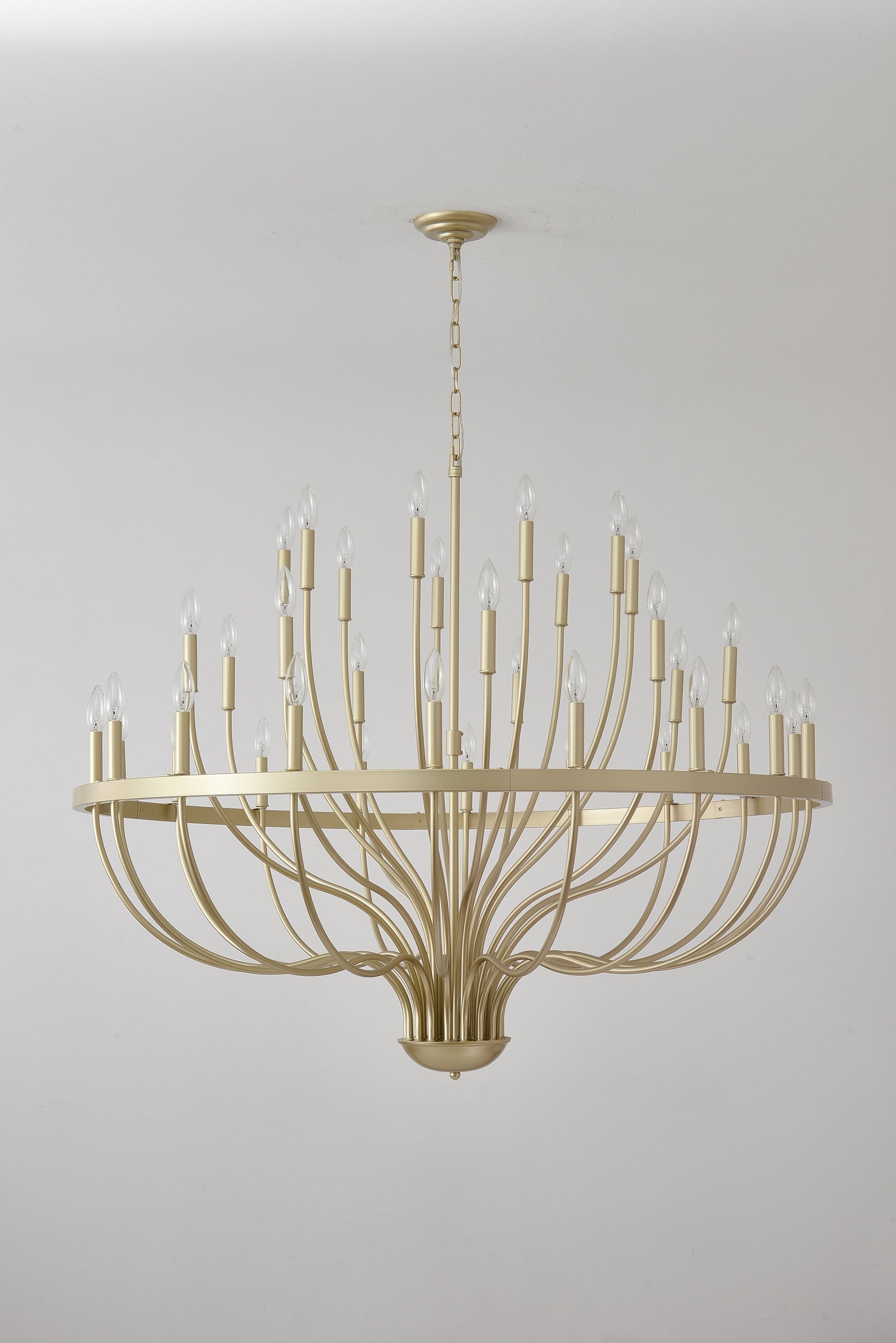 36-light gold industrial iron candle chandelier with curved arms by HouseOfZazla on Tampa Home & Garden Store
