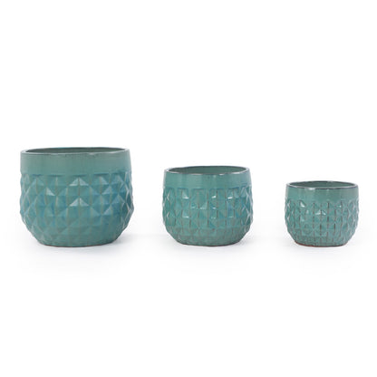 Vintage Turquoise Ceramic Planters Set of 3