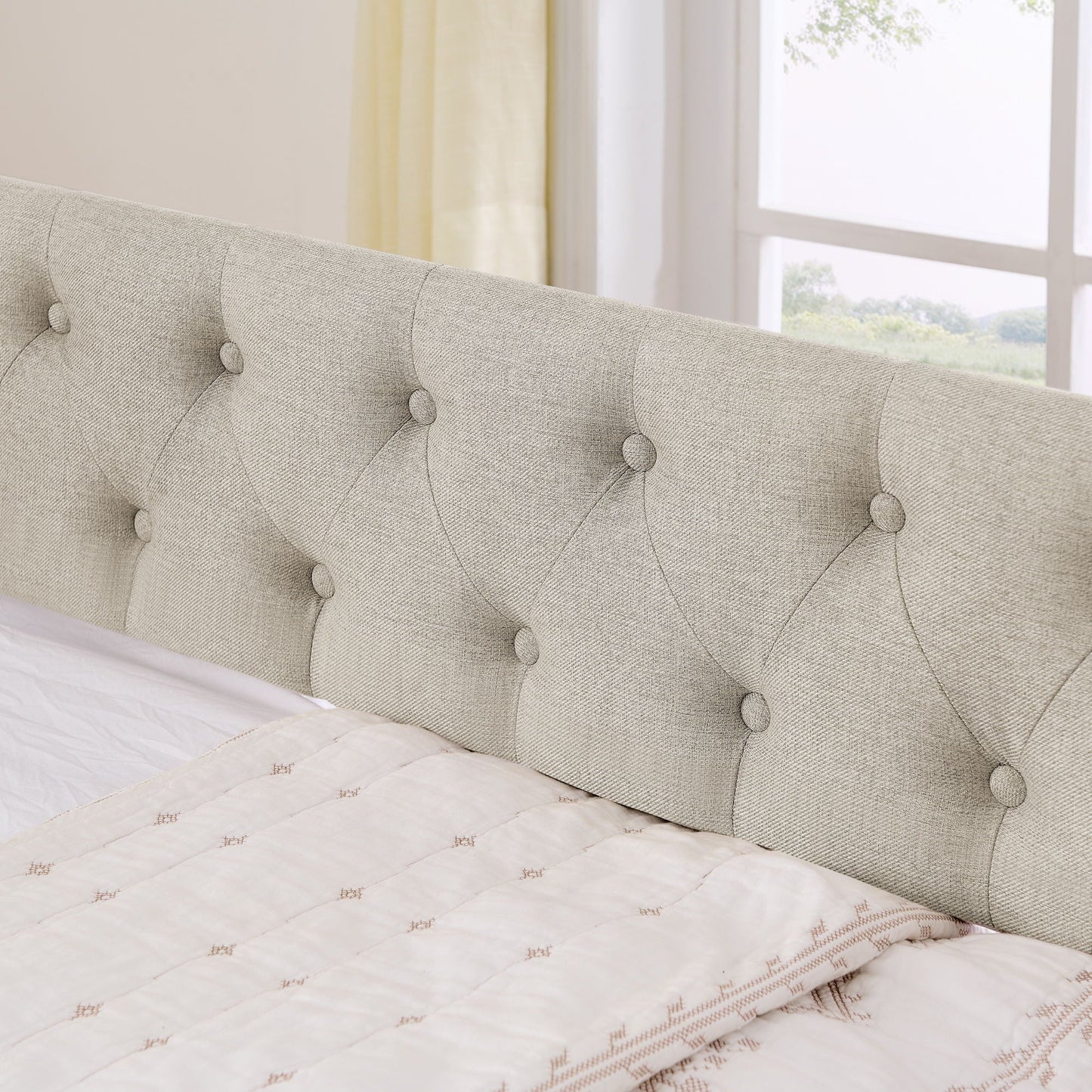 Upholstered gray tufted daybed with button details by HouseOfZazla, a trundle bed on Tampa Home & Garden Store