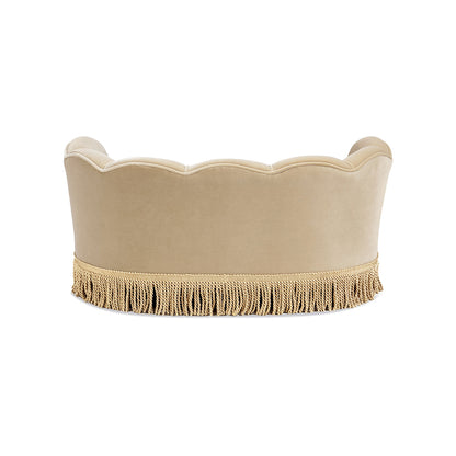 Clara 34.5in scalloped pet sofa bed, fawn velvet with gold fringe, HouseOfZazla on Tampa Home & Garden Store