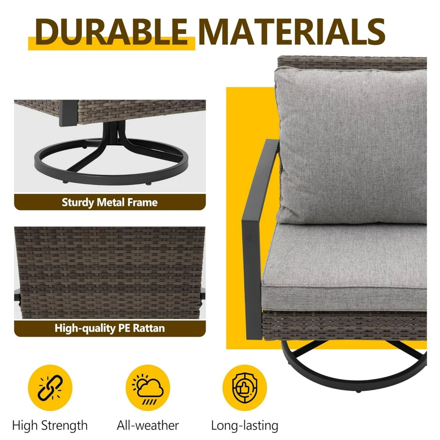 3 Piece Patio Furniture Set gray cushions with swivel rocker, woven PE rattan by HouseOfZazla on Tampa Home & Garden Store