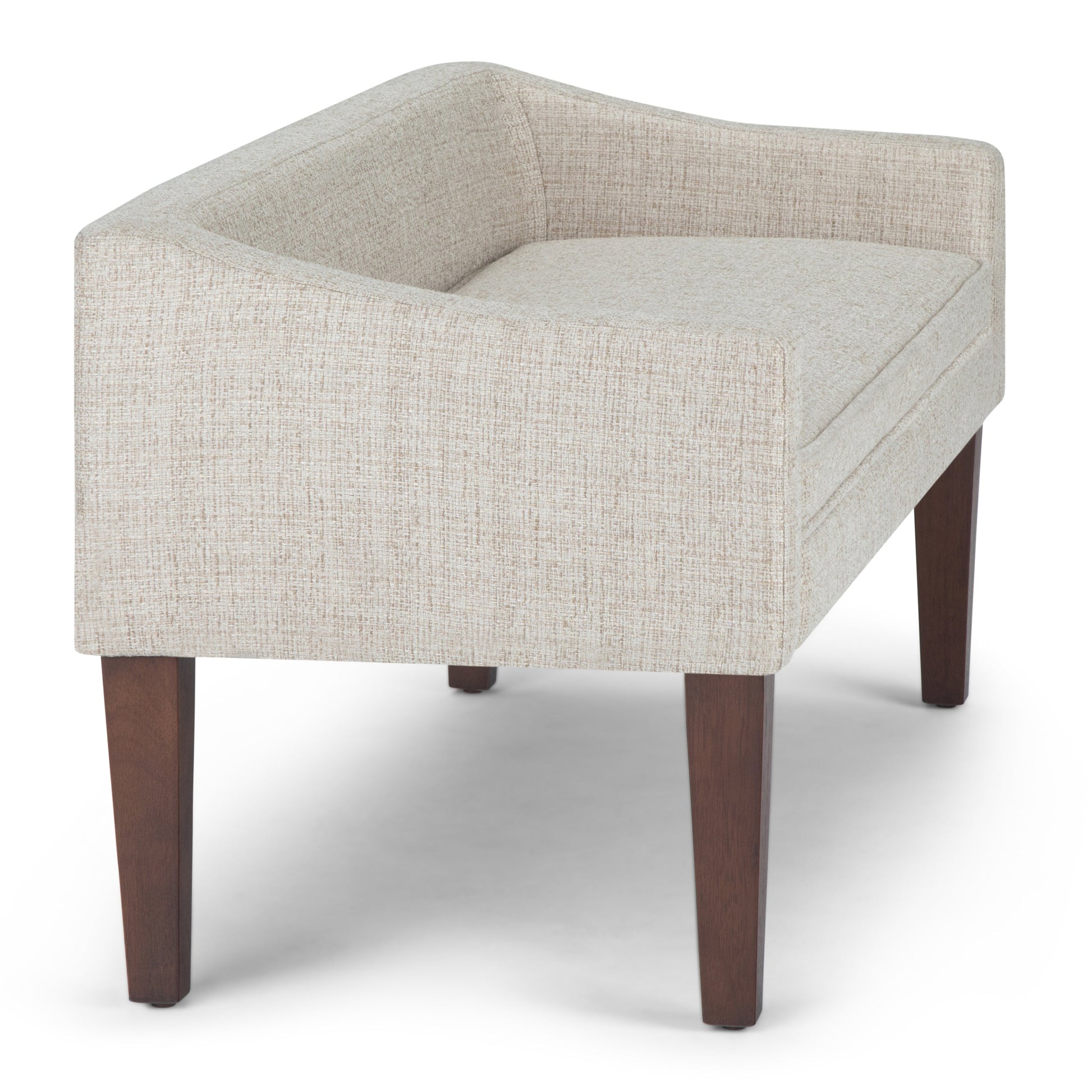 Parris Upholstered Bench Platinum fabric with dark wood legs on Tampa Home & Garden Store