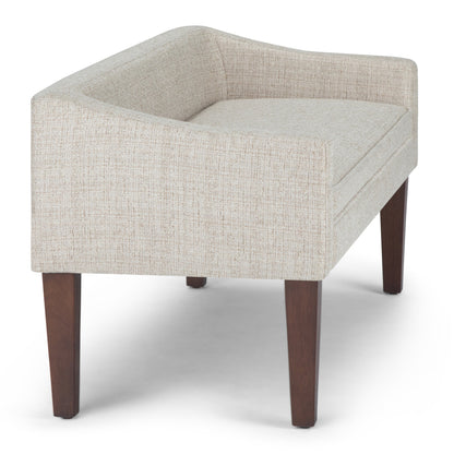 Parris Upholstered Bench Platinum fabric with dark wood legs on Tampa Home & Garden Store
