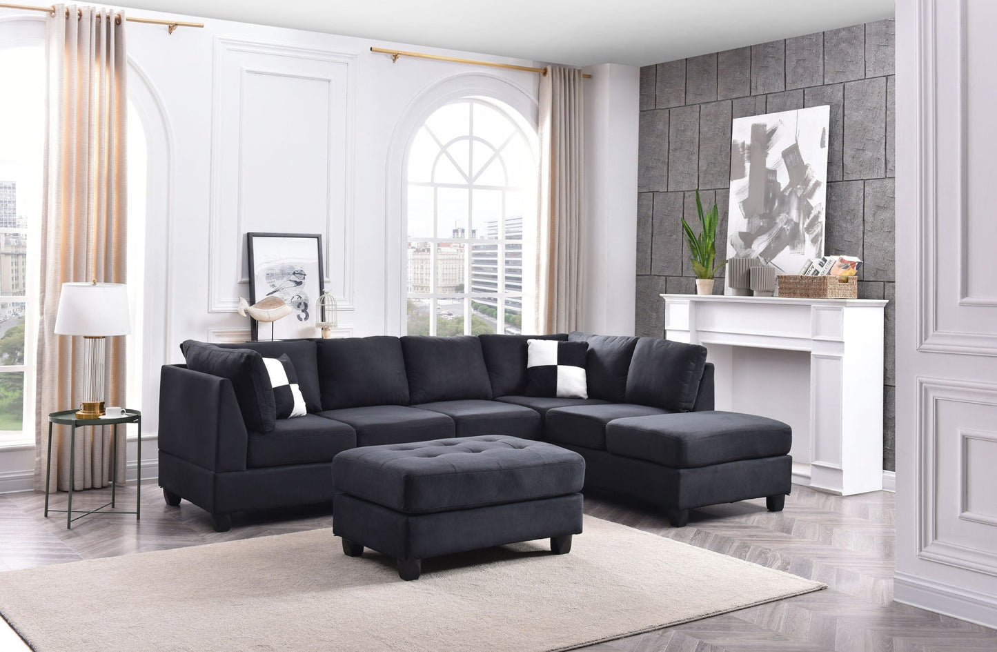 Malone Comfort Sectional by HouseOfZazla in dark gray fabric with ottoman on Tampa Home & Garden Store