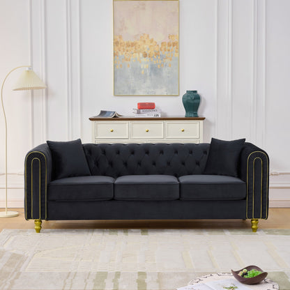 Modern 86 Inch Tufted Velvet And Gold Sofa