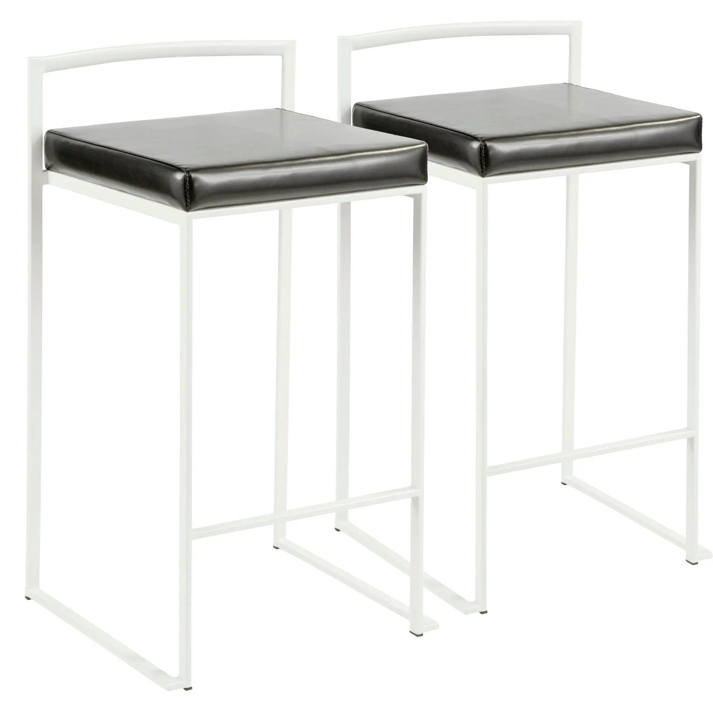 Fuji stackable counter stool pair white frames with black leatherette cushions on Tampa Home & Garden Store