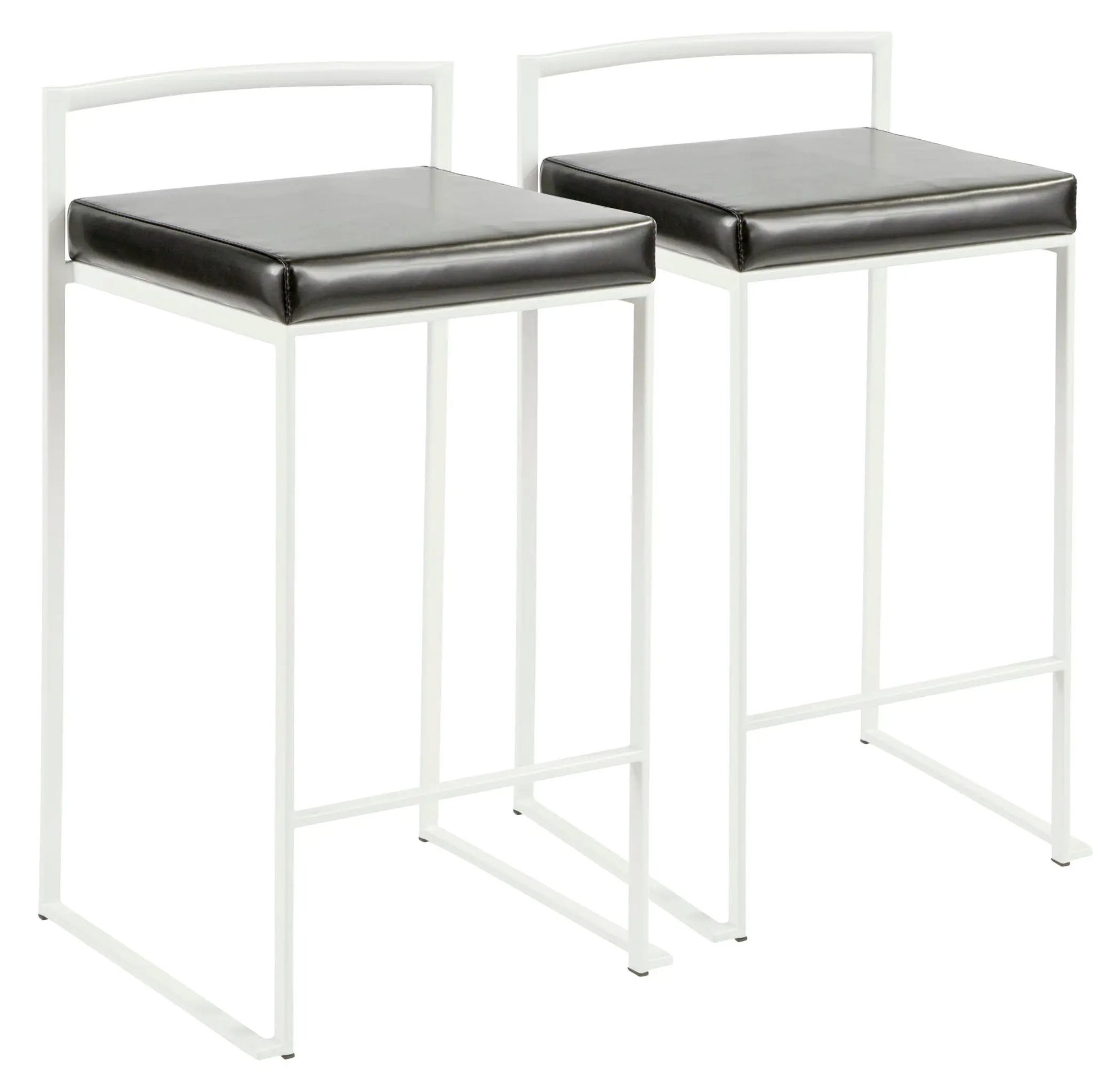 Fuji stackable counter stool pair white frames with black leatherette cushions on Tampa Home & Garden Store