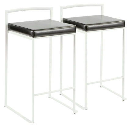 Fuji stackable counter stool pair white frames with black leatherette cushions on Tampa Home & Garden Store