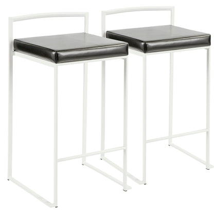 Stackable counter stools set of 2 with white metal frames and black padded seats on Tampa Home & Garden Store