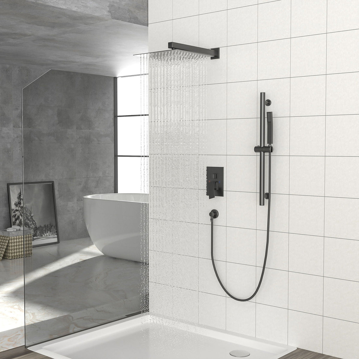 Wall mounted shower system with adjustable slide bar Matte Black by HouseOfZazla on Tampa Home & Garden Store