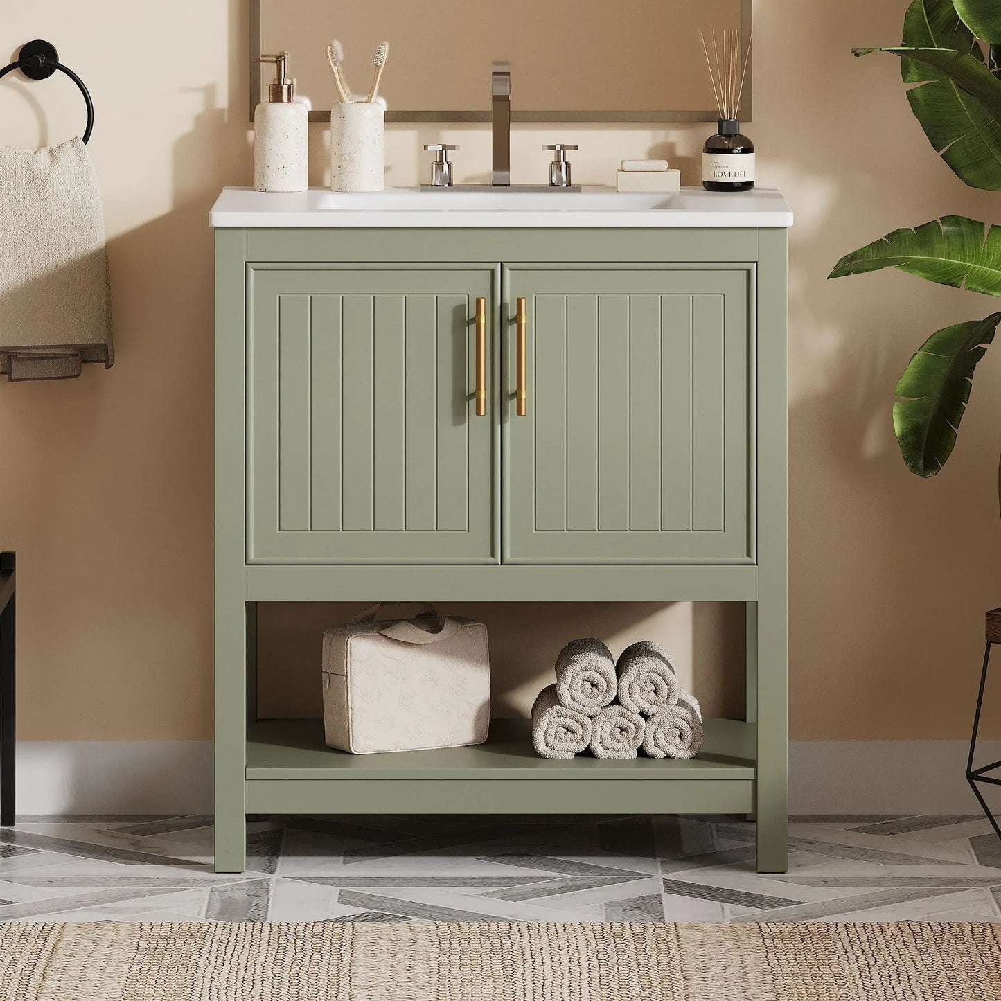 Elegant Vanity with Ceramic Sink and Storage