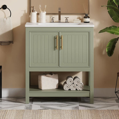 Elegant Vanity with Ceramic Sink and Storage