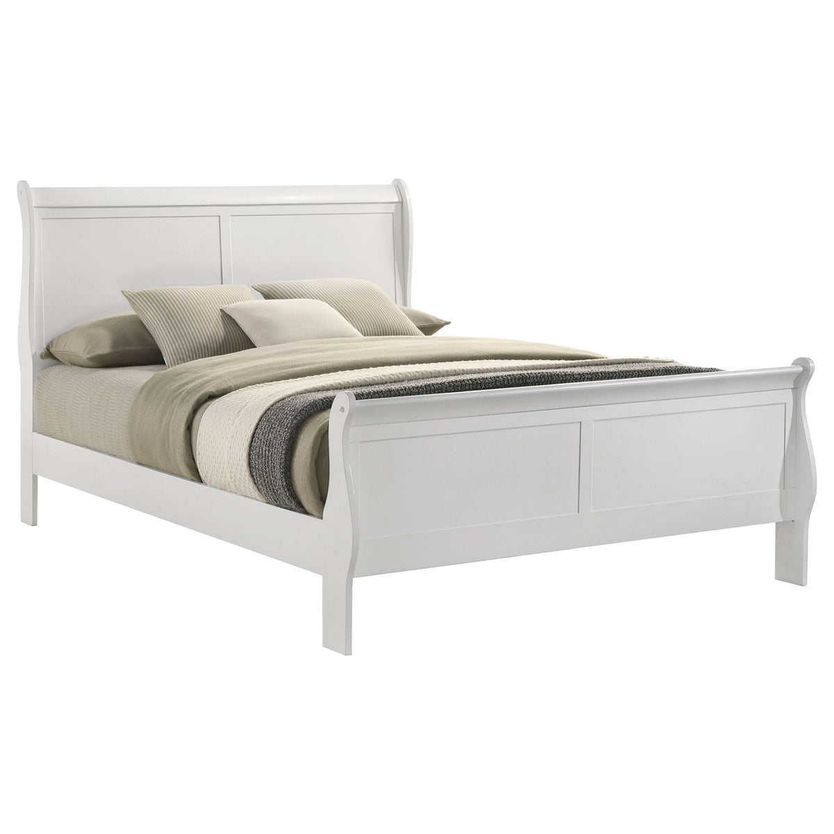 Mckee Sleigh Panel Bed white finish by HouseOfZazla with paneled headboard and footboard on Tampa Home & Garden Store