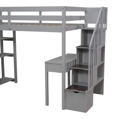 Loft Bed with Storage Drawers Desk and Stairs