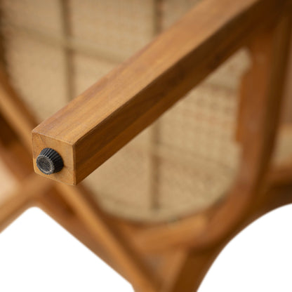 Netro acacia wood dining chair with light brown wicker, wood frame and black knob on Tampa Home & Garden Store