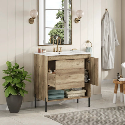 Bathroom Vanity Cabinet with Sink and Open Shelf