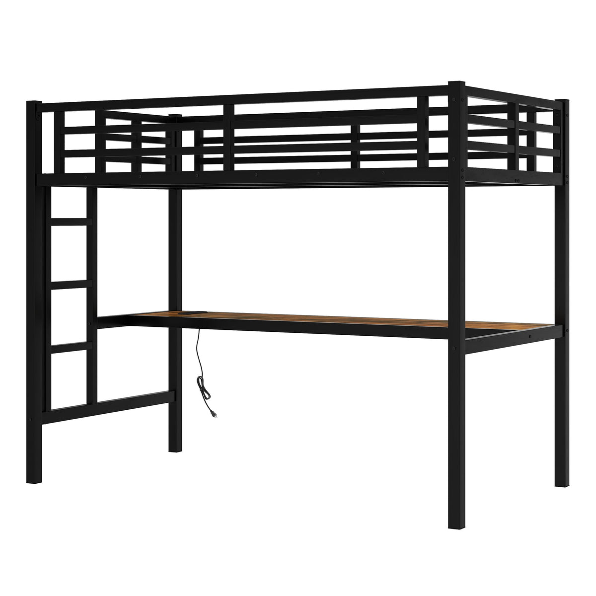 Metal twin XL loft bed with desk in black, power outlet & LED light by HouseOfZazla on Tampa Home & Garden Store